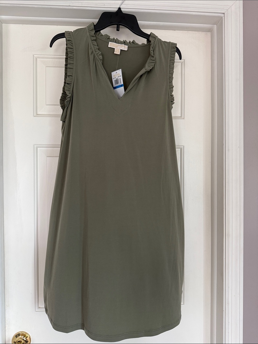 MICHAEL Michael Kors Olive Ruffle-Trim Sleeveless V-Neck Tank